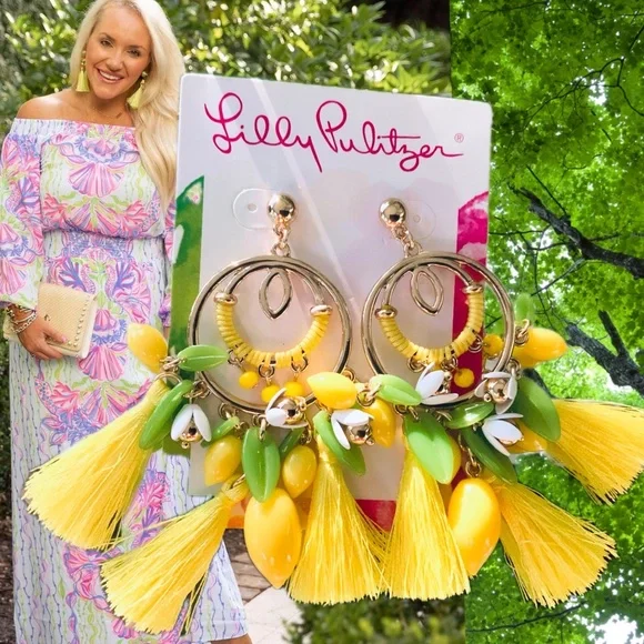 LLILY PULITZER NWT🩷SOLD🩷 YELLOW TASSEL EARRINGS ⭐️ Fun Statement Pierced Post - Picture 1 of 9